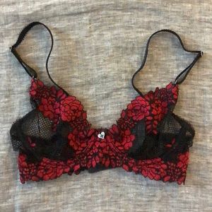 Blackheart Red Lace and Fishnet Bralette